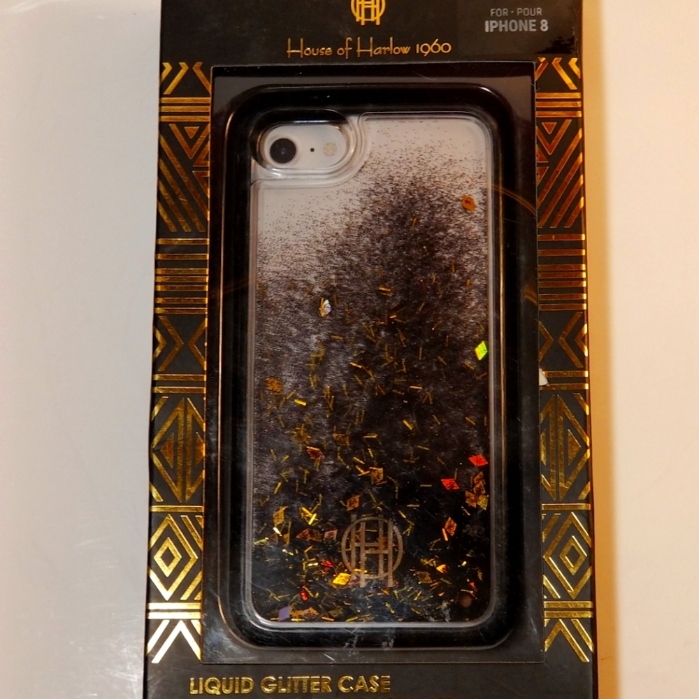 House of Harlow 1960 Liquid Glitter Case for iPhone 7 & 8 - Gold/Black Glitter